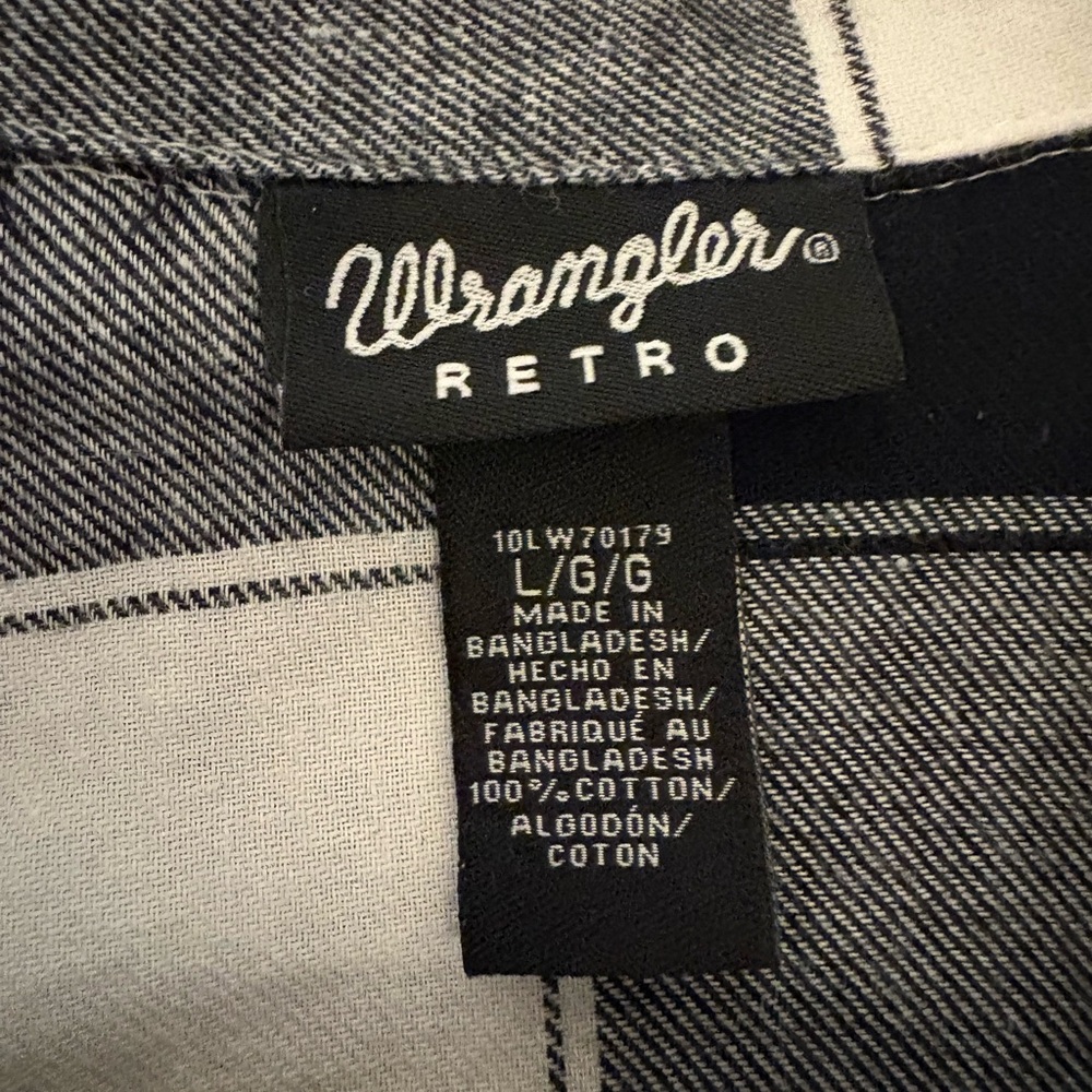 Wrangler Black and White Buffalo Plaid Western Snap Up Flannel Shirt SZ L - Picture 5 of 7